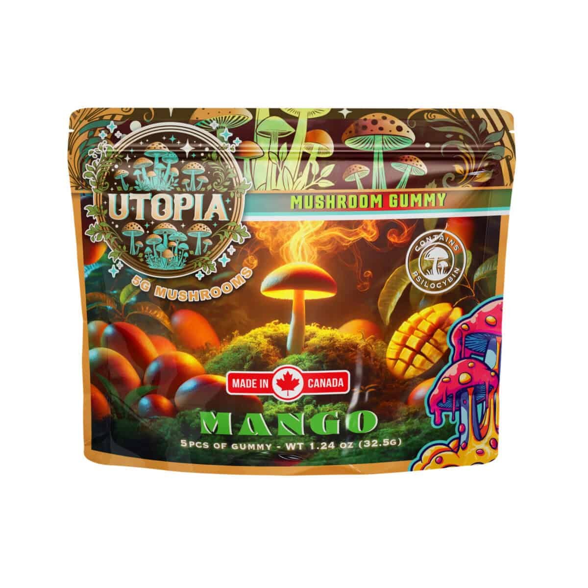 Bright mushroom-shaped gummies for a unique psychedelic experience.