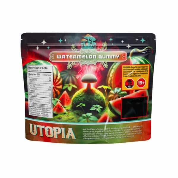 Bright, colorful packaging featuring mushrooms and vibrant graphics.